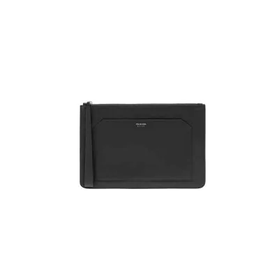 Pineider Pouch Medium Grainer - Daily in Pelle di Vitello Liscia Nero
