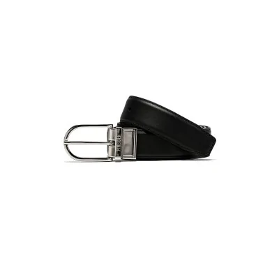 Cintura Pineider Reversibile in Pelle Nera/Marrone con Fibbia Rettangolare