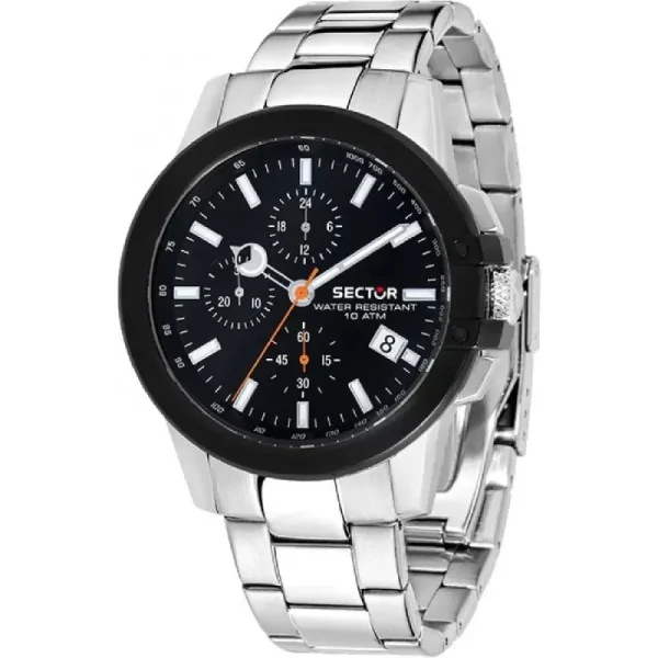 Orologio Uomo SECTOR 480 Cronografo In Acciaio Con Vetro Zaffiro WR100 Nero R3273797005