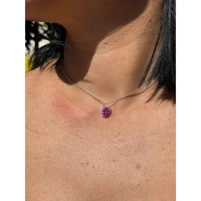 Collana in Argento 925 con Pendente Rosa e Zirconi Brillanti