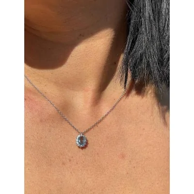 Collana in Argento 925 con Pendente Ovale e Zirconi