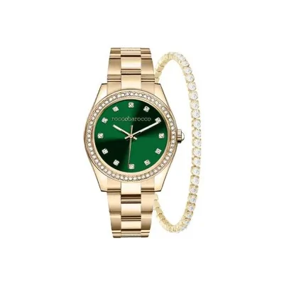 Set Orologio Roccobarocco Donna Gold con Quadrante Verde + Bracciale Tennis Zirconi