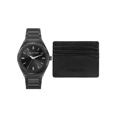 Trussardi Set Orologio e Portacarte Nero