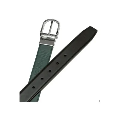 Cintura Pineider Reversibile in Pelle Nera/Verde con Fibbia Ovale
